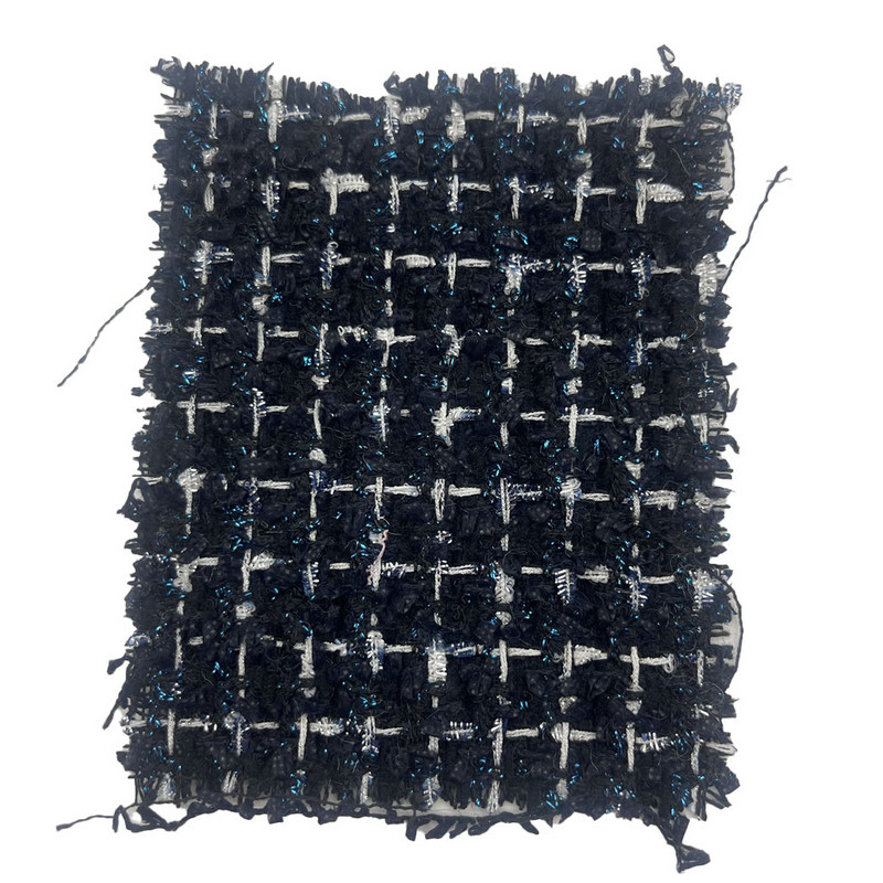 Luxe donkerblauwe met blauwe metallic mix geruite tweedstoffen voor dameskleding 23511