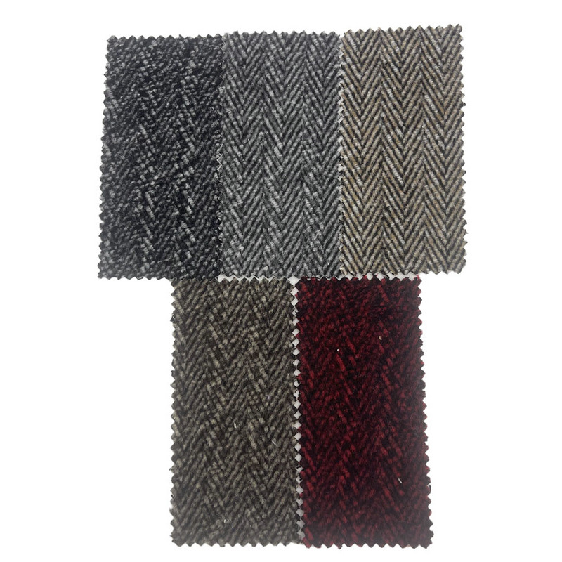 Zwart rood wol visgraatborstel dikke tweed stoffen voor kleding 4298